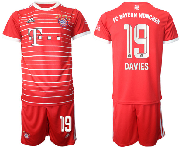Men's FC Bayern München #19 Alphonso Davies 22/23 Red Home Soccer Jersey Suit